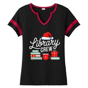 Library Crew Book Lovers Librarian Xmas Holiday Christmas Ladies Halftime Notch Neck Tee