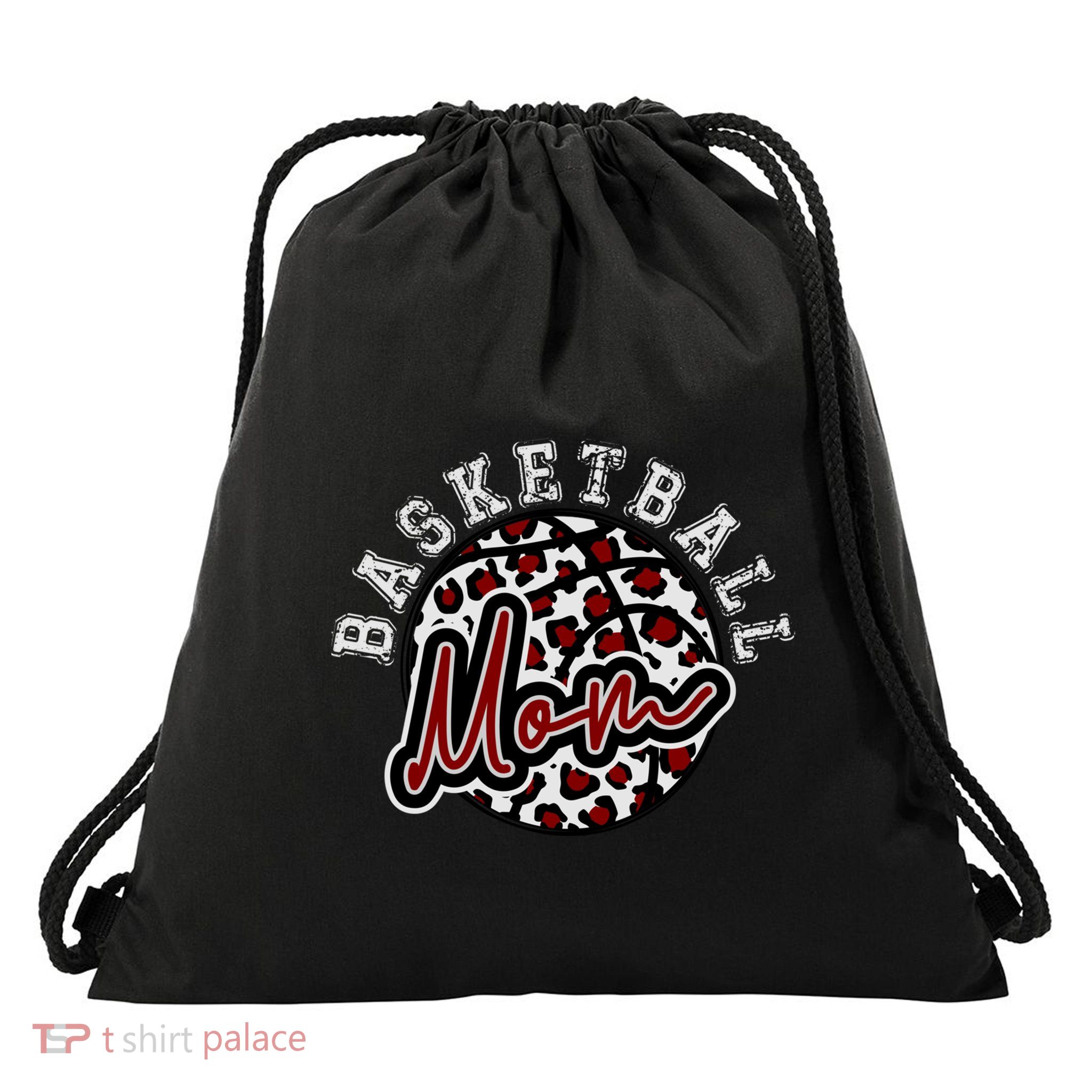 Leopard Cheetah Basketball Mom Family Maroon Trendy Spirit Cute Gift Drawstring Bag