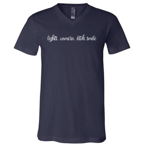 Lights Camera Bitch Smile V-Neck T-Shirt