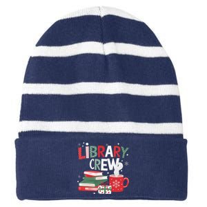 Library Crew Christmas Tree Funny Book Lovers Librarian Xmas Striped Beanie with Solid Band