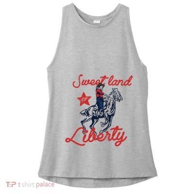 Liberty City Cowboy 4th Of July Sweet Land Liberty Cowboy Ladies PosiCharge Tri-Blend Wicking Tank
