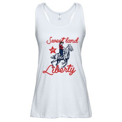 Liberty City Cowboy 4th Of July Sweet Land Liberty Cowboy Ladies Essential Flowy Tank