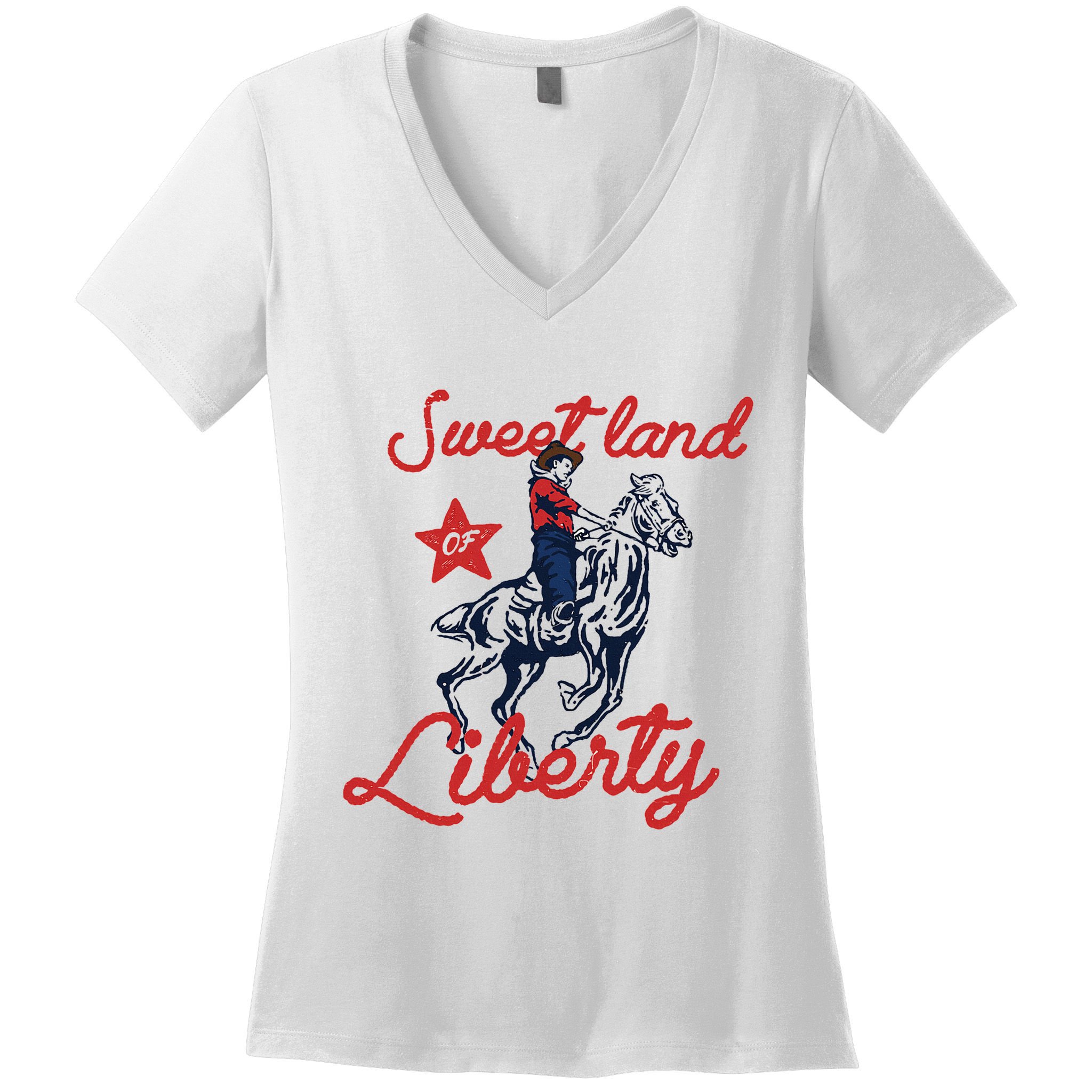 Liberty City Cowboy 4th Of July Sweet Land Liberty Cowboy Women's V-Neck T-Shirt