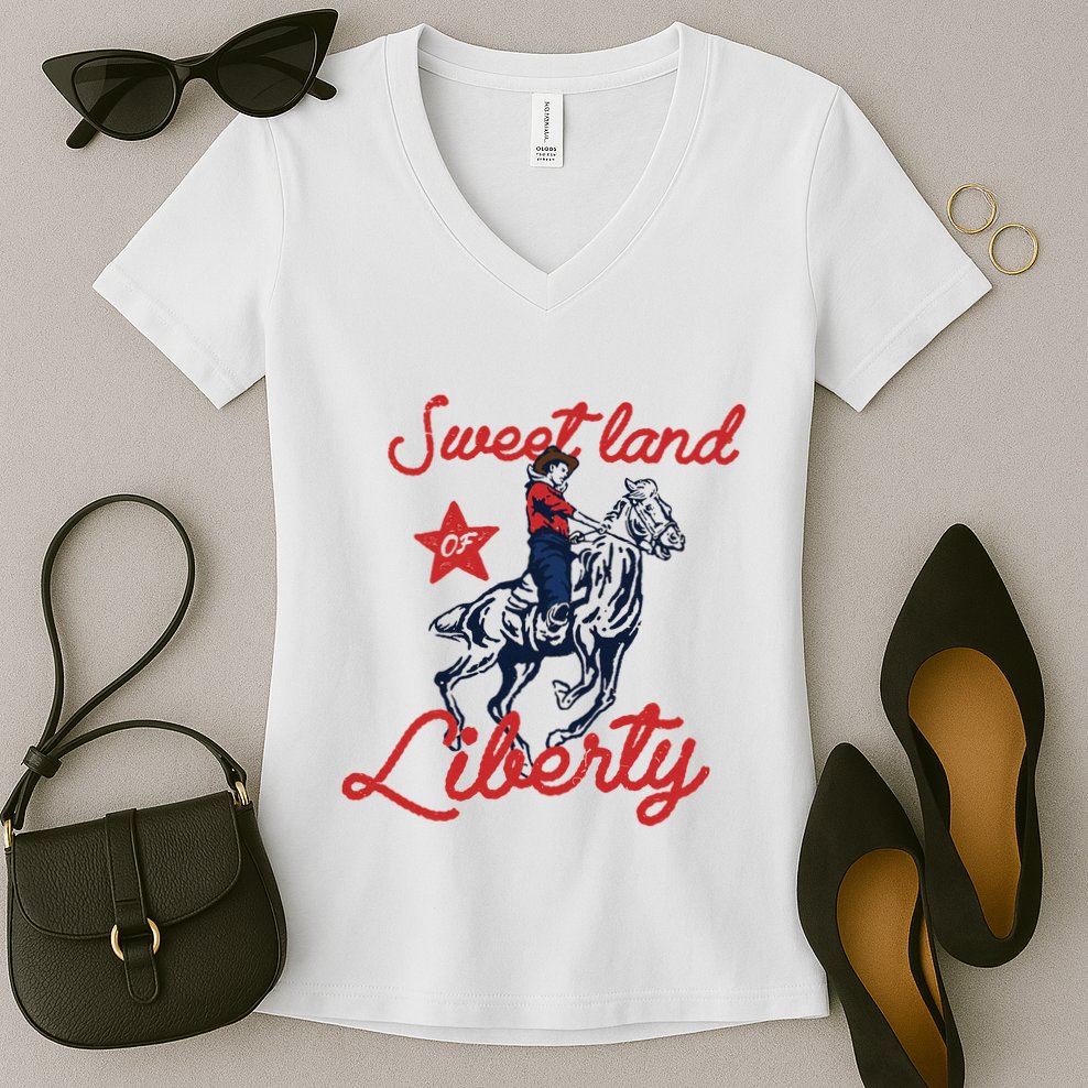 Liberty City Cowboy 4th Of July Sweet Land Liberty Cowboy Women's V-Neck T-Shirt