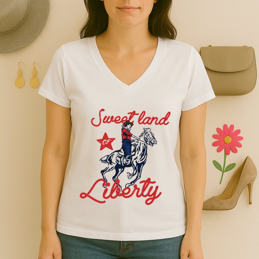Liberty City Cowboy 4th Of July Sweet Land Liberty Cowboy Women's V-Neck T-Shirt