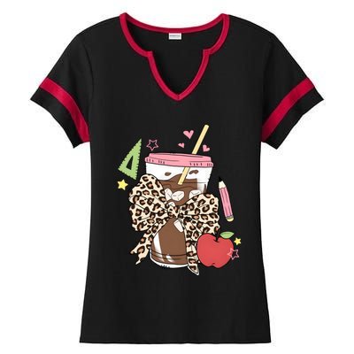 Leopard Coquette Coffee Back To School Ladies Halftime Notch Neck Tee