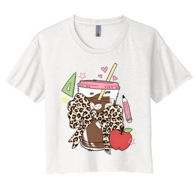 Leopard Coquette Coffee Back To School Women's Crop Top Tee