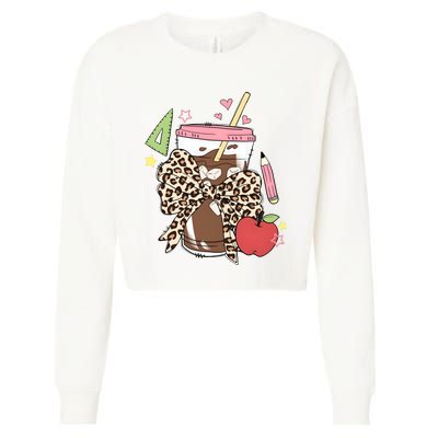 Leopard Coquette Coffee Back To School Cropped Pullover Crew