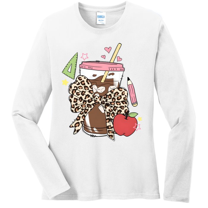 Leopard Coquette Coffee Back To School Ladies Long Sleeve Shirt