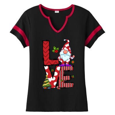 Love Christmas Cute Gnome Buffalo Plaid Xmas Pajama Funny Gift Ladies Halftime Notch Neck Tee