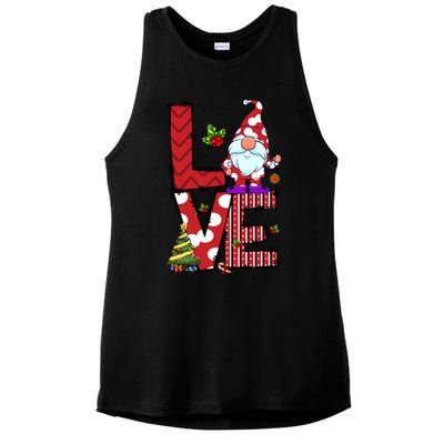 Love Christmas Cute Gnome Buffalo Plaid Xmas Pajama Funny Gift Ladies PosiCharge Tri-Blend Wicking Tank