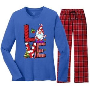 Love Christmas Cute Gnome Buffalo Plaid Xmas Pajama Funny Gift Women's Long Sleeve Flannel Pajama Set 