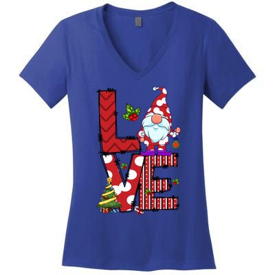 Love Christmas Cute Gnome Buffalo Plaid Xmas Pajama Funny Gift Women's V-Neck T-Shirt