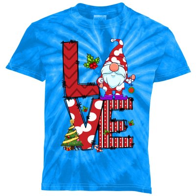 Love Christmas Cute Gnome Buffalo Plaid Xmas Pajama Funny Gift Kids Tie-Dye T-Shirt