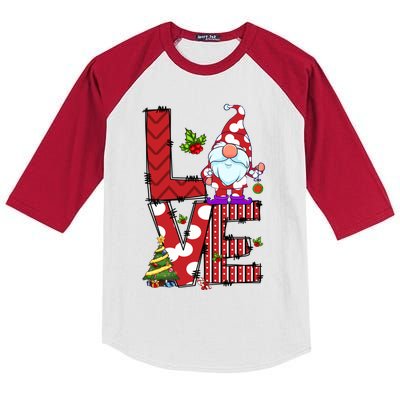 Love Christmas Cute Gnome Buffalo Plaid Xmas Pajama Funny Gift Kids Colorblock Raglan Jersey