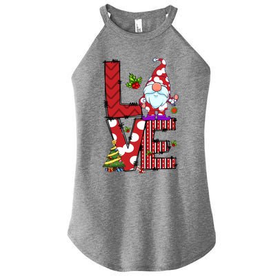 Love Christmas Cute Gnome Buffalo Plaid Xmas Pajama Funny Gift Women’s Perfect Tri Rocker Tank