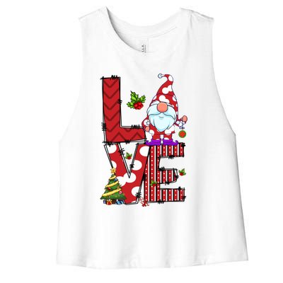 Love Christmas Cute Gnome Buffalo Plaid Xmas Pajama Funny Gift Women's Racerback Cropped Tank