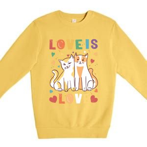 Love Cat Couple Gift Love Is Love Gift Valentine's Day Gift Premium Crewneck Sweatshirt