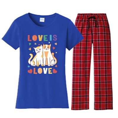 Love Cat Couple Gift Love Is Love Gift Valentine's Day Gift Women's Flannel Pajama Set