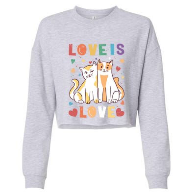 Love Cat Couple Gift Love Is Love Gift Valentine's Day Gift Cropped Pullover Crew