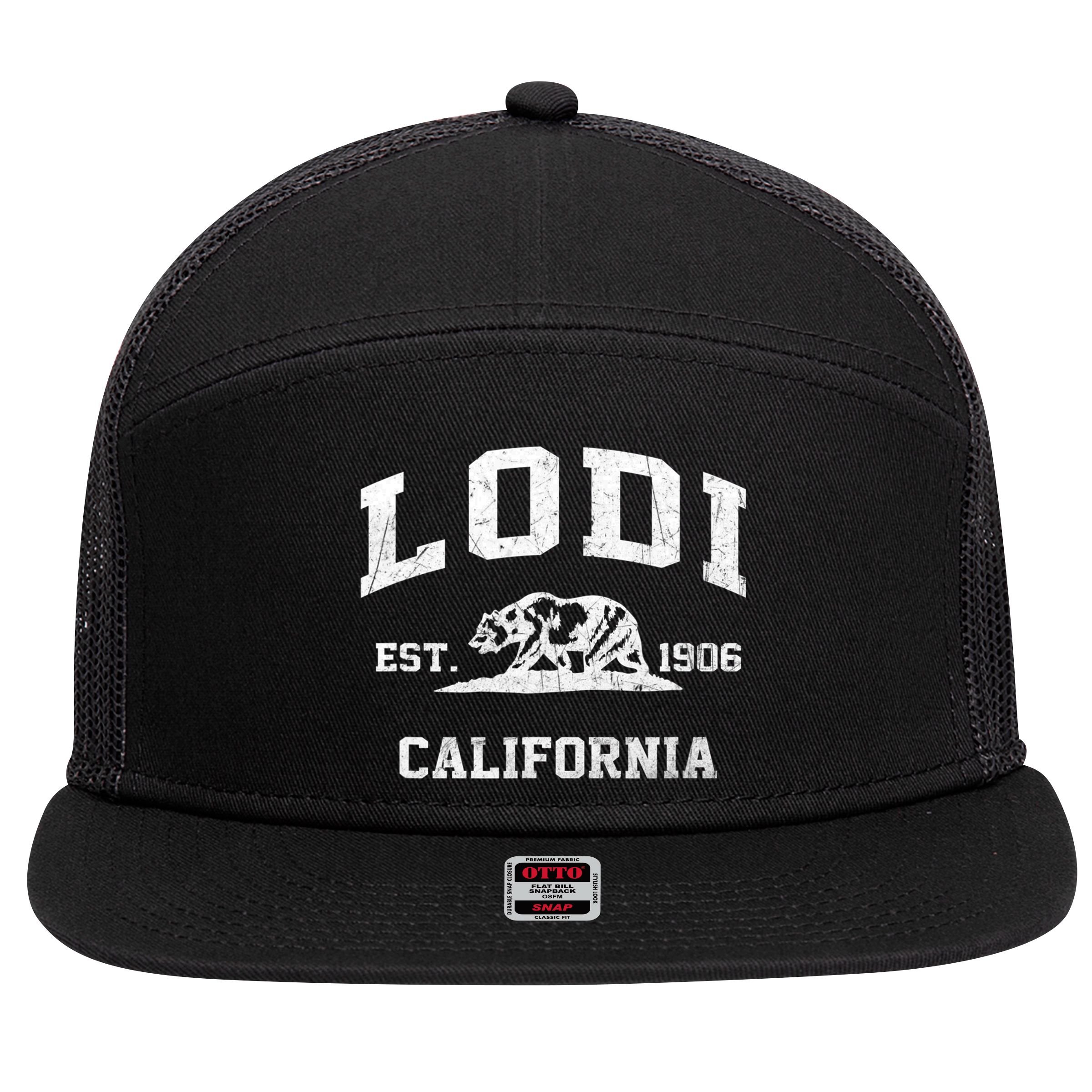 Lodi California CA vintage state Athletic style 7 Panel Mesh Trucker Snapback Hat