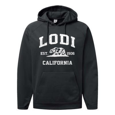 Lodi California CA Vintage State Athletic Style Performance Fleece Hoodie