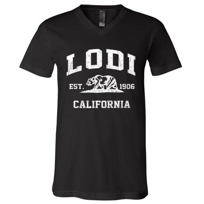 Lodi California CA Vintage State Athletic Style V-Neck T-Shirt