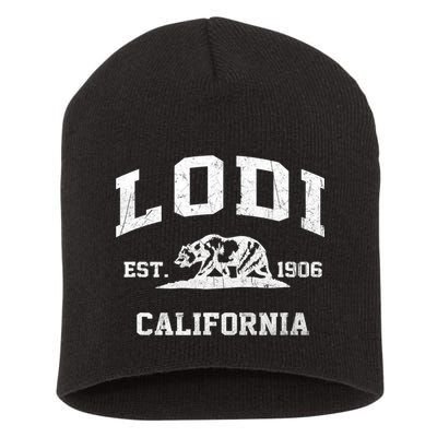 Lodi California CA Vintage State Athletic Style Short Acrylic Beanie