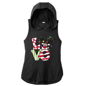 Love Christmas Cute Reindeer Ladies PosiCharge Tri-Blend Wicking Draft Hoodie Tank