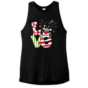 Love Christmas Cute Reindeer Ladies PosiCharge Tri-Blend Wicking Tank