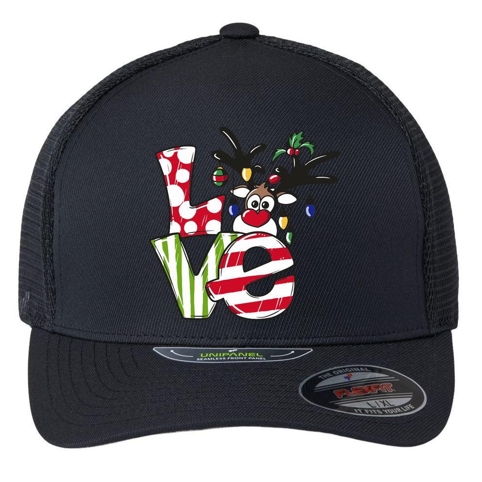Love Christmas Cute Reindeer Flexfit Unipanel Trucker Cap