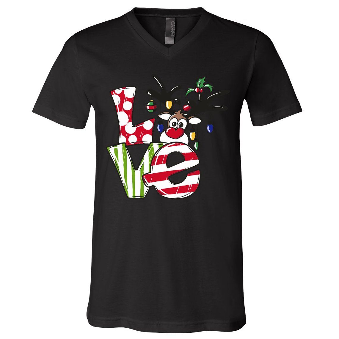 Love Christmas Cute Reindeer V-Neck T-Shirt