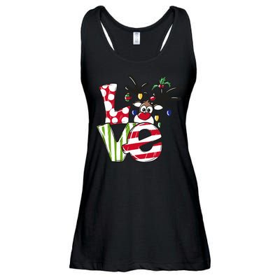 Love Christmas Cute Reindeer Ladies Essential Flowy Tank