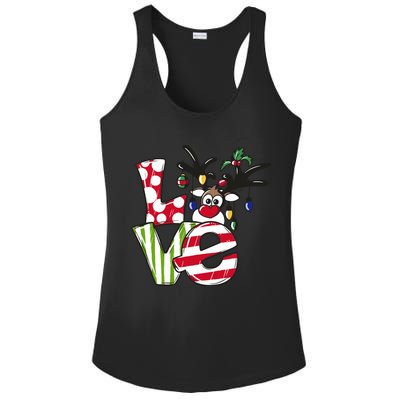 Love Christmas Cute Reindeer Ladies PosiCharge Competitor Racerback Tank