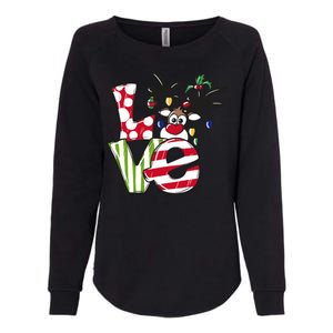 Love Christmas Cute Reindeer Womens California Wash Sweatshirt