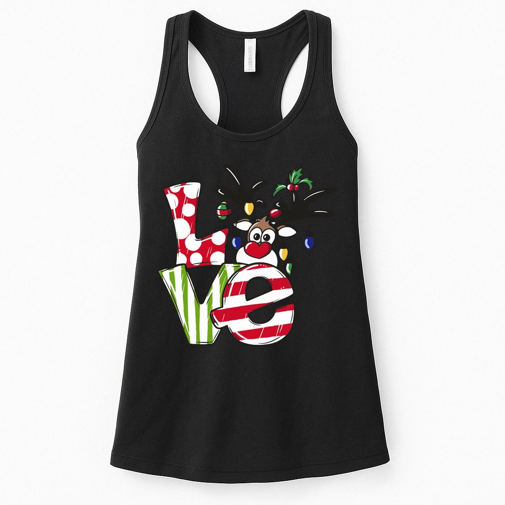 Love Christmas Cute Reindeer Womens Tank Top