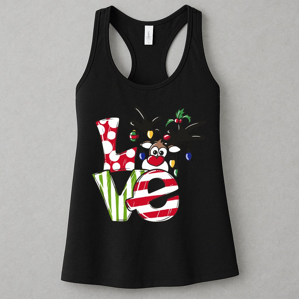 Love Christmas Cute Reindeer Womens Tank Top