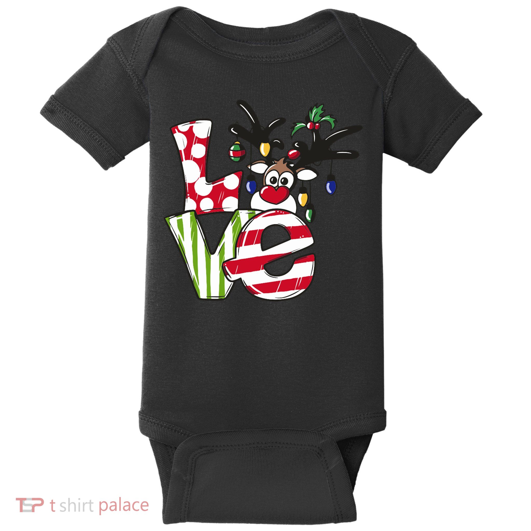 Love Christmas Cute Reindeer Baby Bodysuit