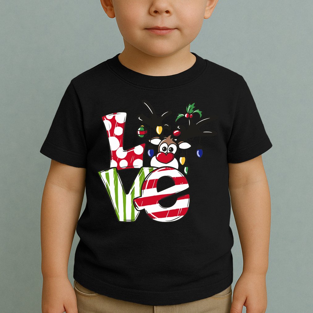 Love Christmas Cute Reindeer Toddler T-Shirt