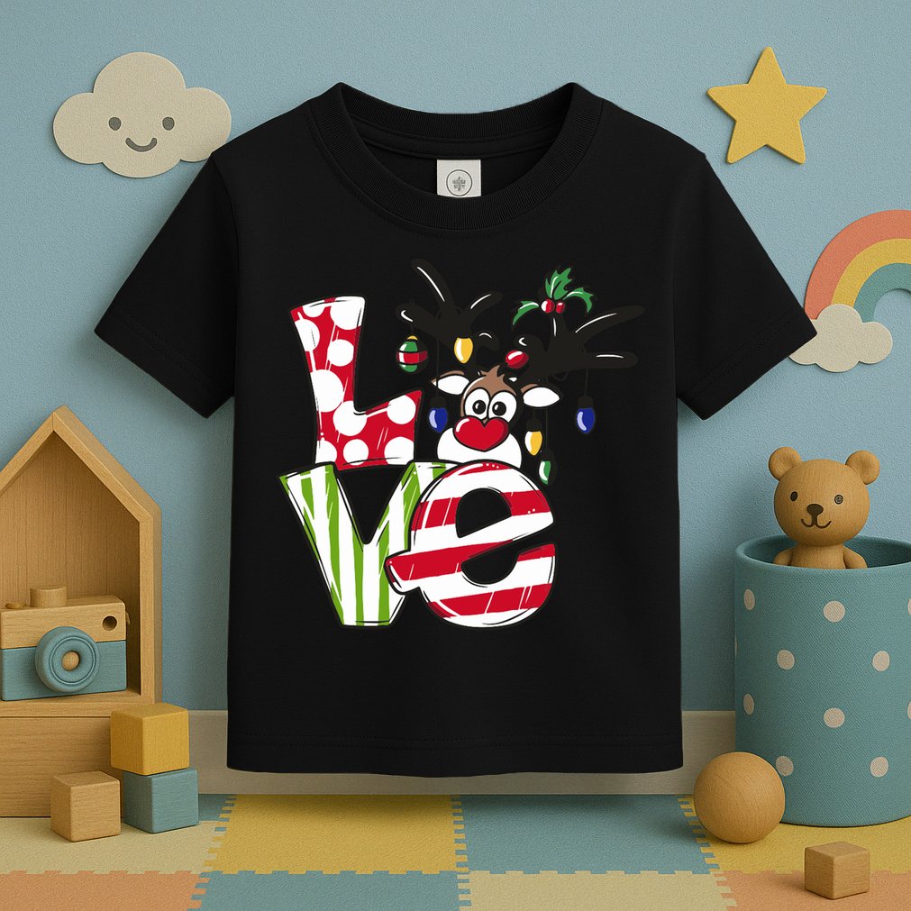 Love Christmas Cute Reindeer Toddler T-Shirt