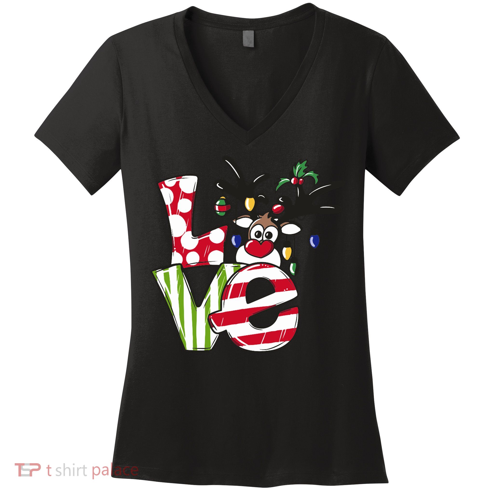 Love Christmas Cute Reindeer Women's V-Neck T-Shirt