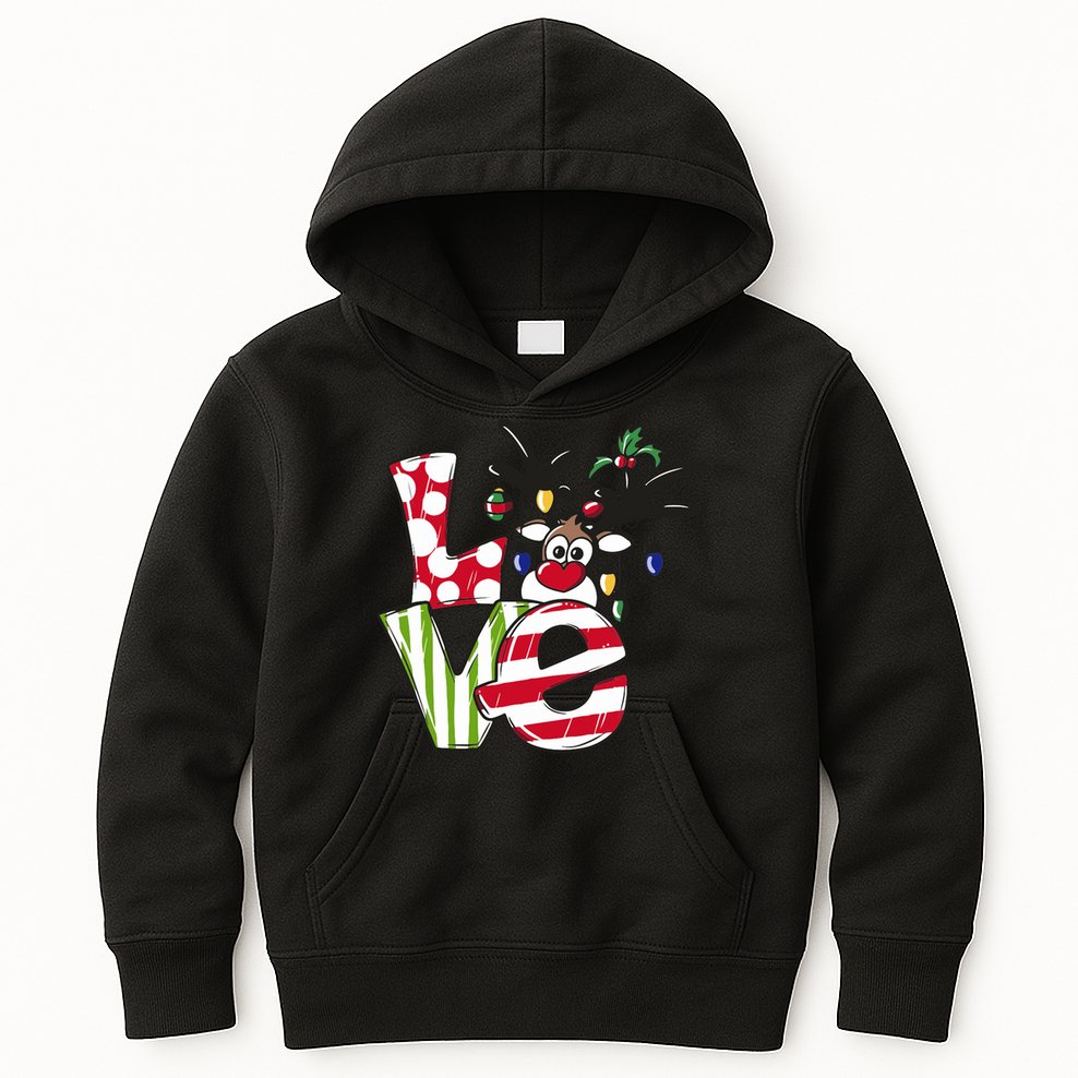 Love Christmas Cute Reindeer Kids Hoodie