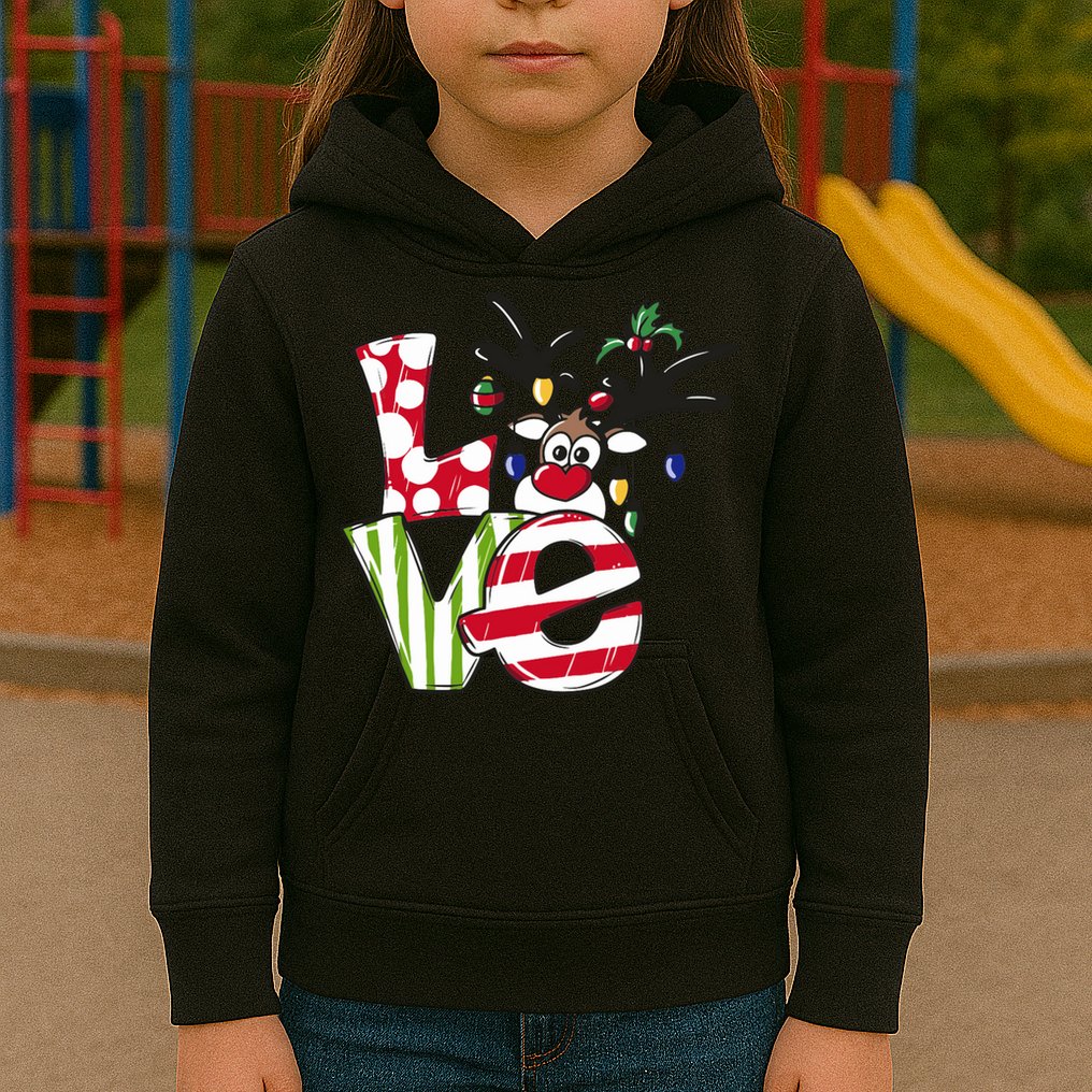 Love Christmas Cute Reindeer Kids Hoodie