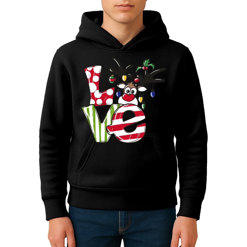 Love Christmas Cute Reindeer Kids Hoodie