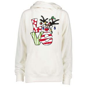 Love Christmas Cute Reindeer Womens Funnel Neck Pullover Hood