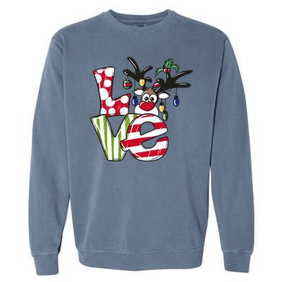 Love Christmas Cute Reindeer Garment-Dyed Sweatshirt