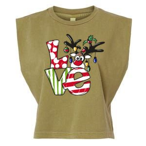 Love Christmas Cute Reindeer Garment-Dyed Women's Muscle Tee