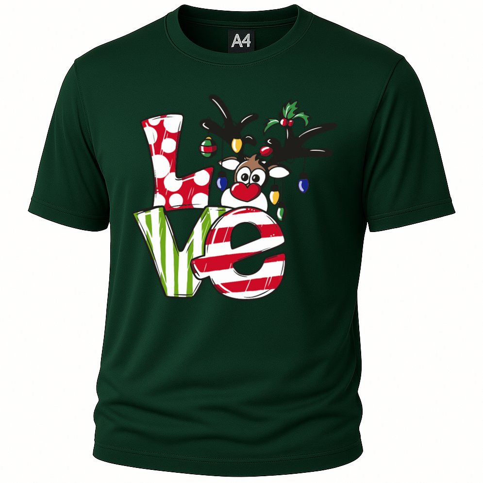 Love Christmas Cute Reindeer Cooling Performance Crew T-Shirt