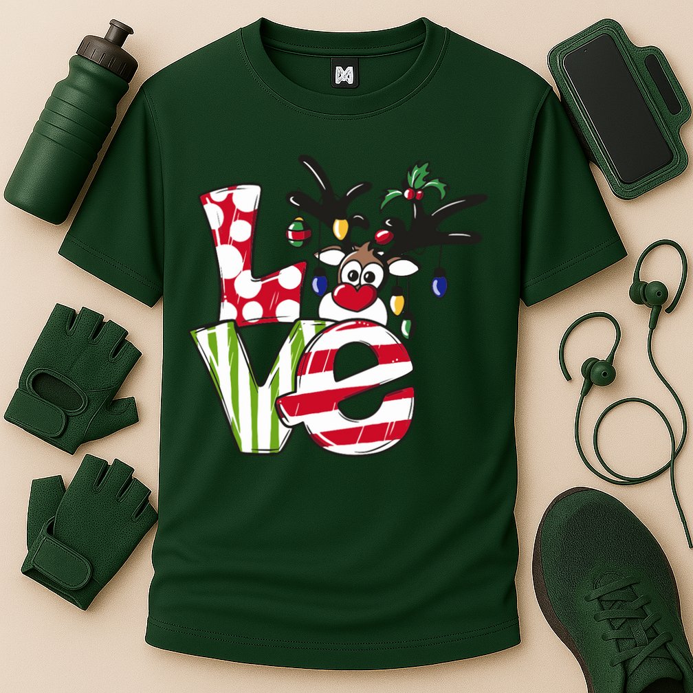Love Christmas Cute Reindeer Cooling Performance Crew T-Shirt