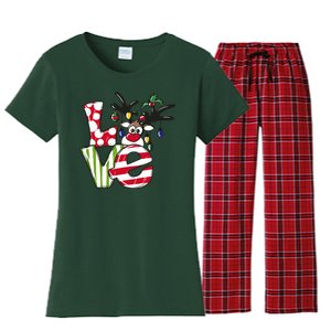 Love Christmas Cute Reindeer Women's Flannel Pajama Set